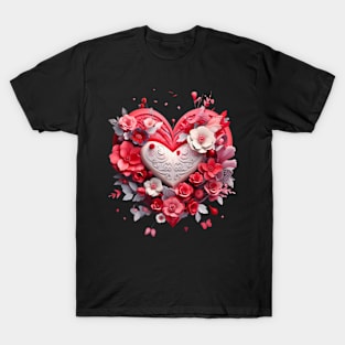 Valentine Heart Love with red flowers T-Shirt